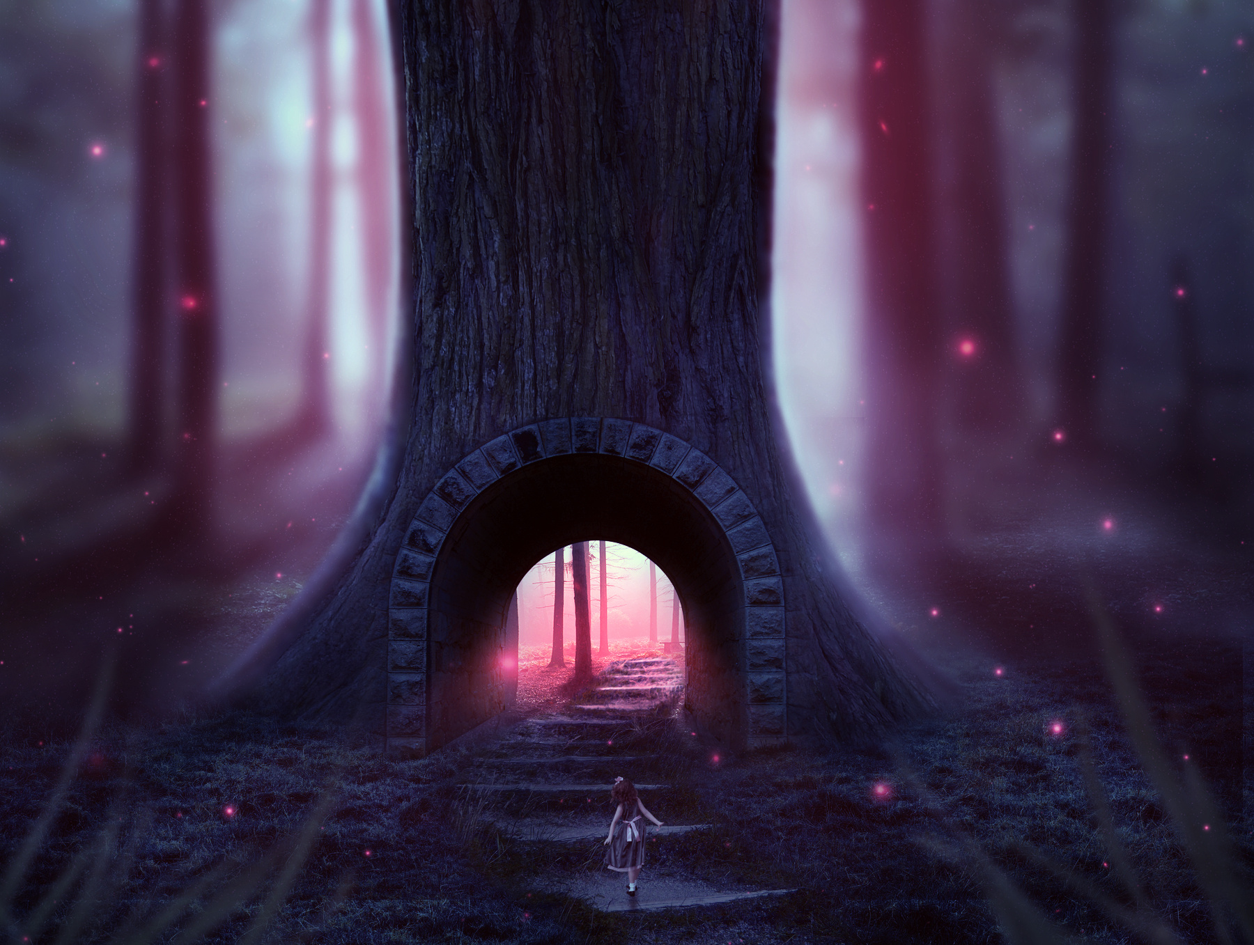 童话场景合成爱丽丝漫游仙境的小人国场景