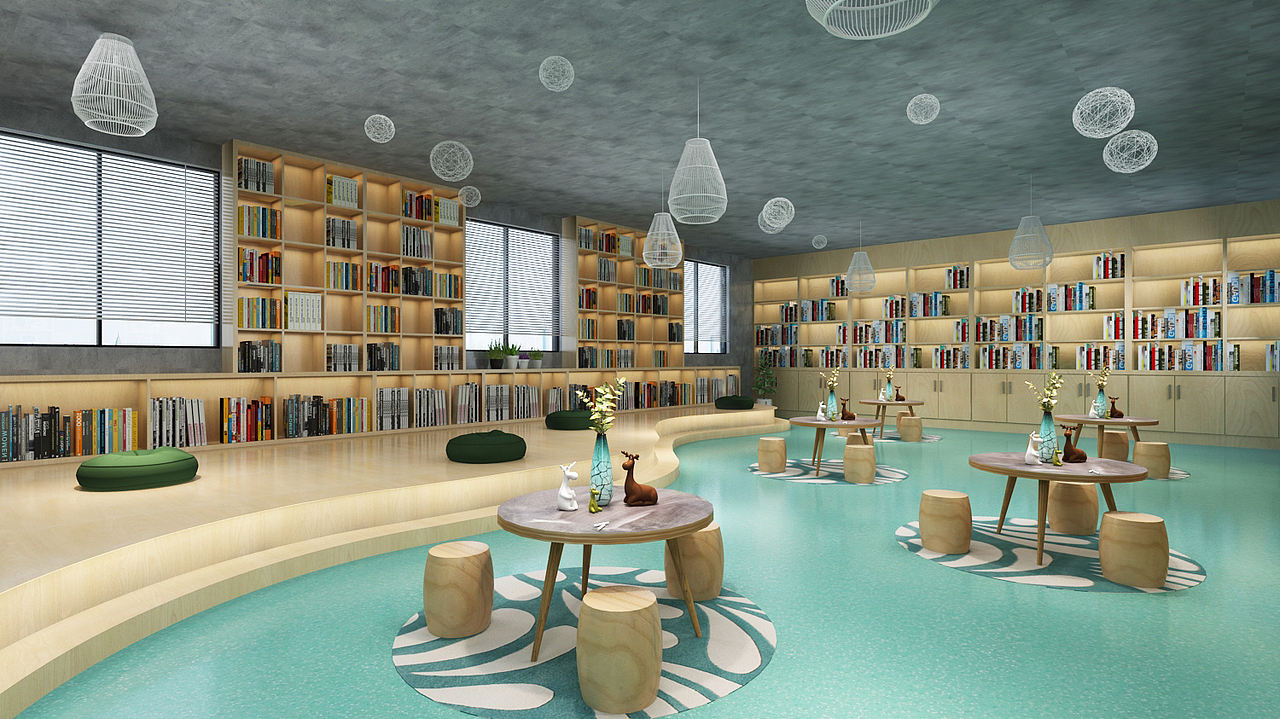 ins风图书馆布置设计3d效果图