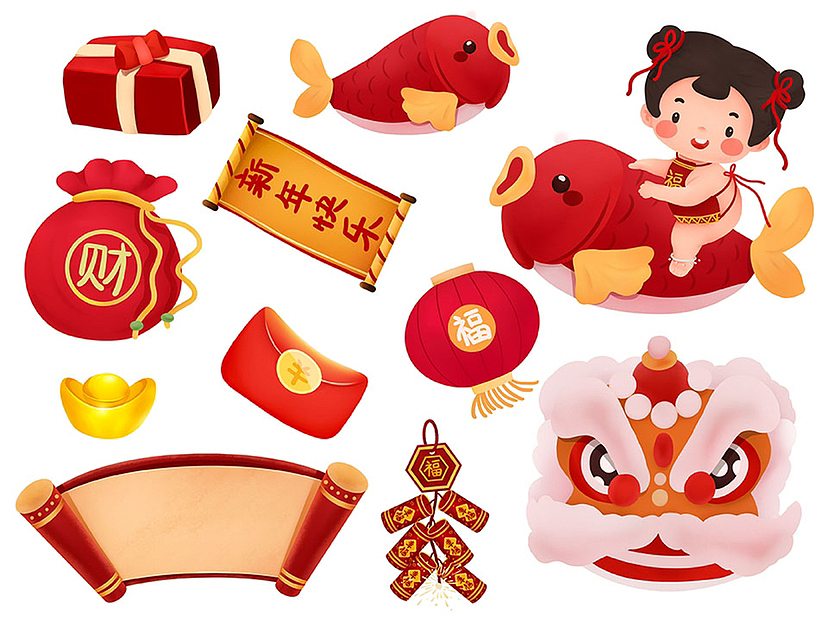 新年元素组合（图ZMzI0NjQ1OTQ4） - 商业插画 - 站酷设计师喵喵萌hhx原创素材 - 站酷ZCOOL