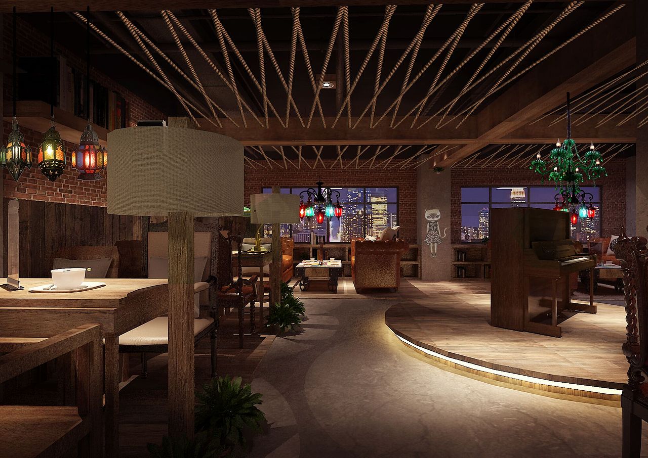 咖啡馆3D原型设计漫猫咖啡