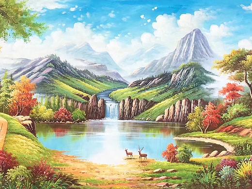 山水油画《聚宝盆》