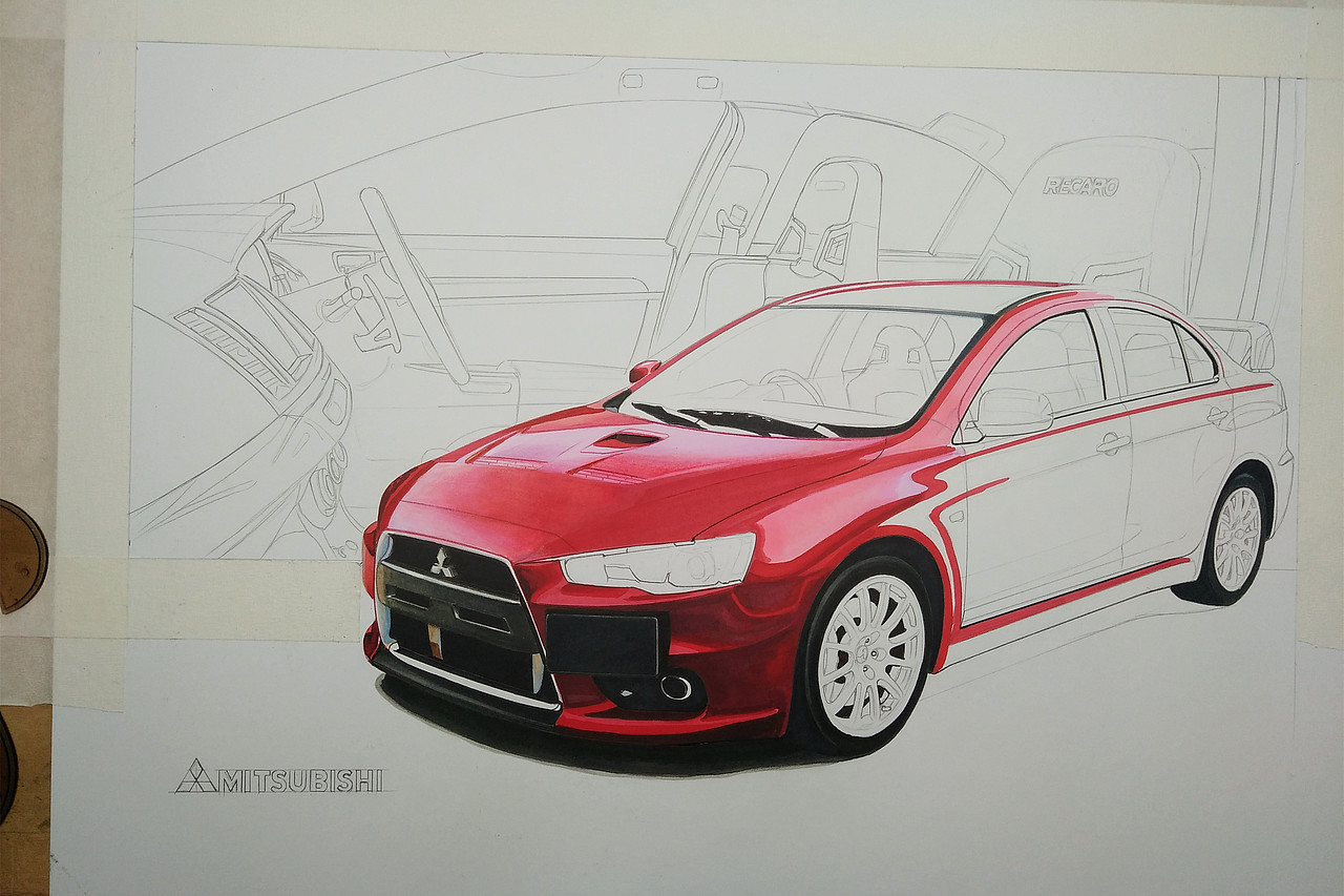马克笔汽车手绘mitsubishievo