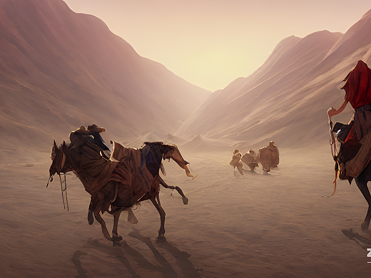 #AI创作实验室#丝绸之路，沙漠中的猎杀时刻