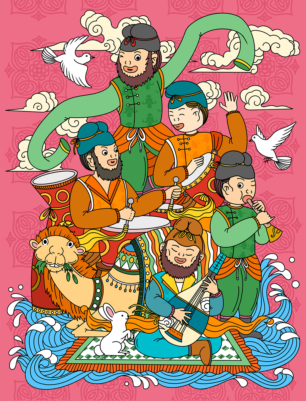 《唐代陶骆驼载乐舞三彩俑》|插画|商业插画|djw77 - 原创作品 - 站酷