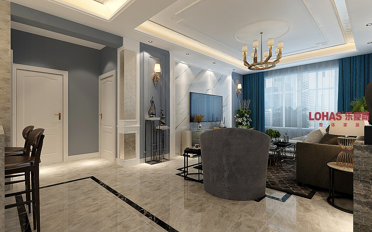 海马公园A区三室两厅装修设计|郑州乐豪斯孙海风作品