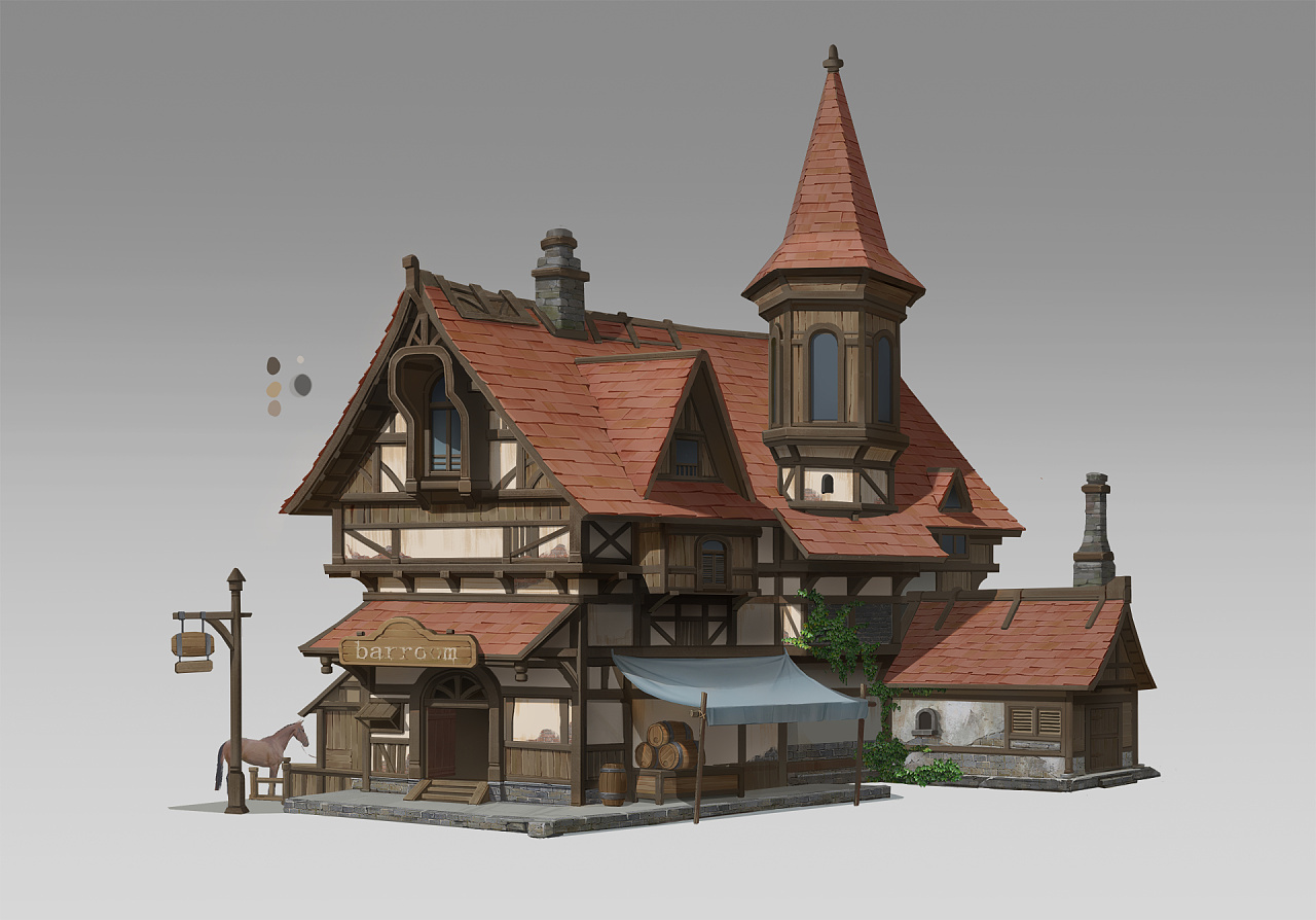 场景单体建筑老酒吧