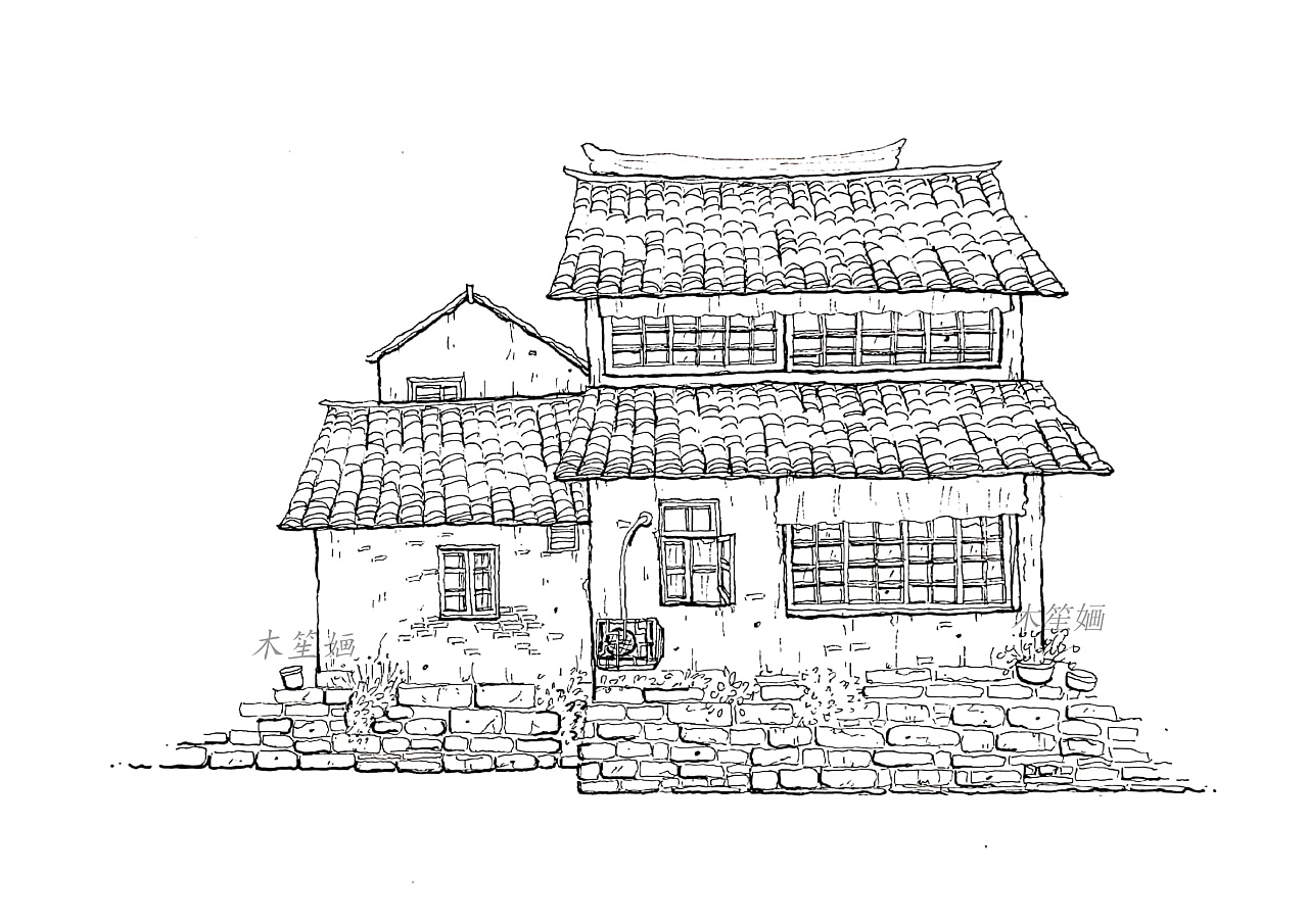 农村老房子手绘图图片