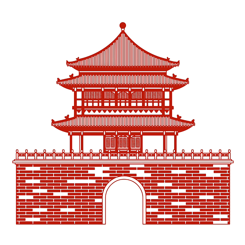 原创非遗剪纸中国传统古建筑插画