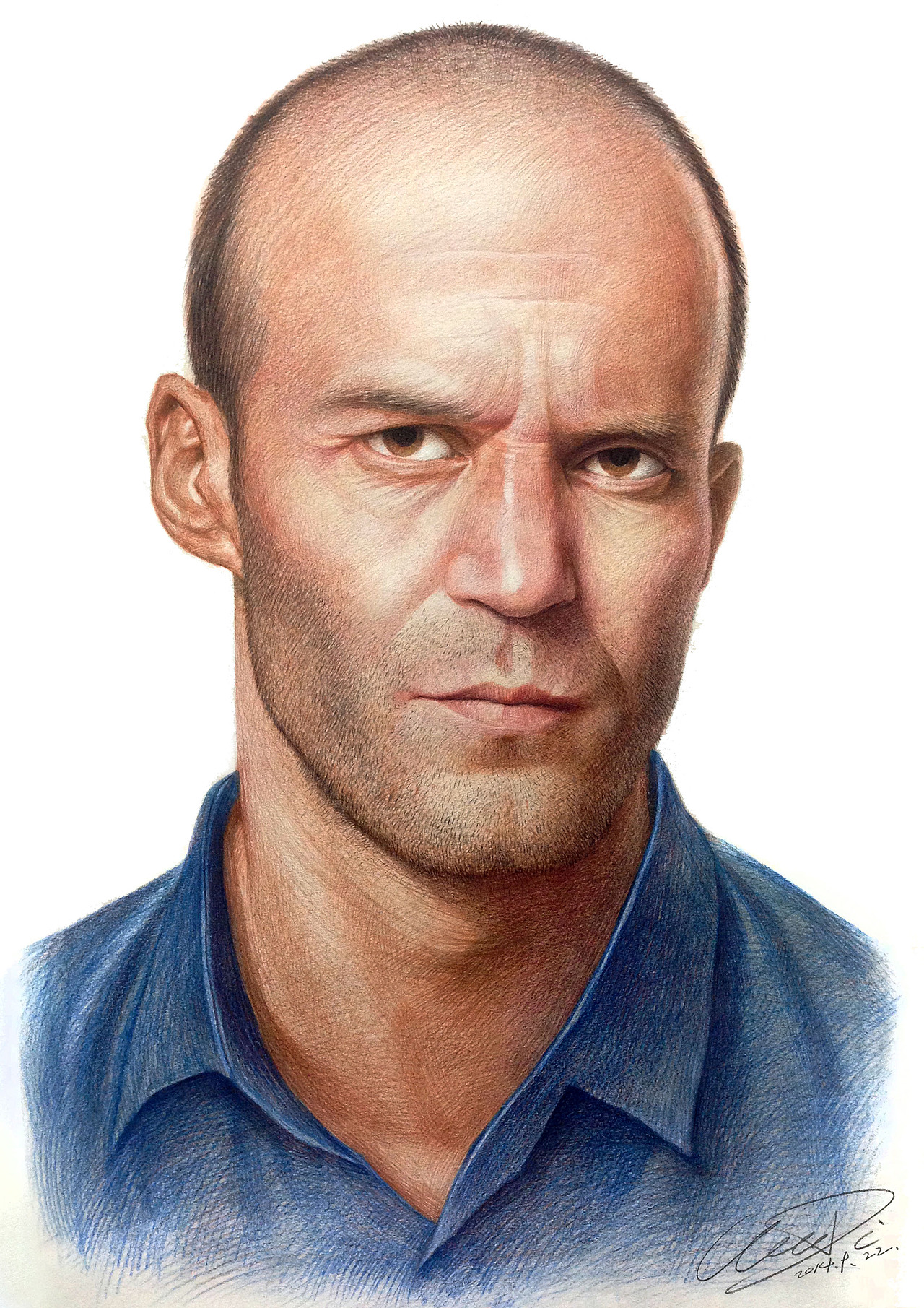 【教程】步骤图教你用彩铅笔手绘硬汉杰森·斯坦森_画画的阿狄-站酷