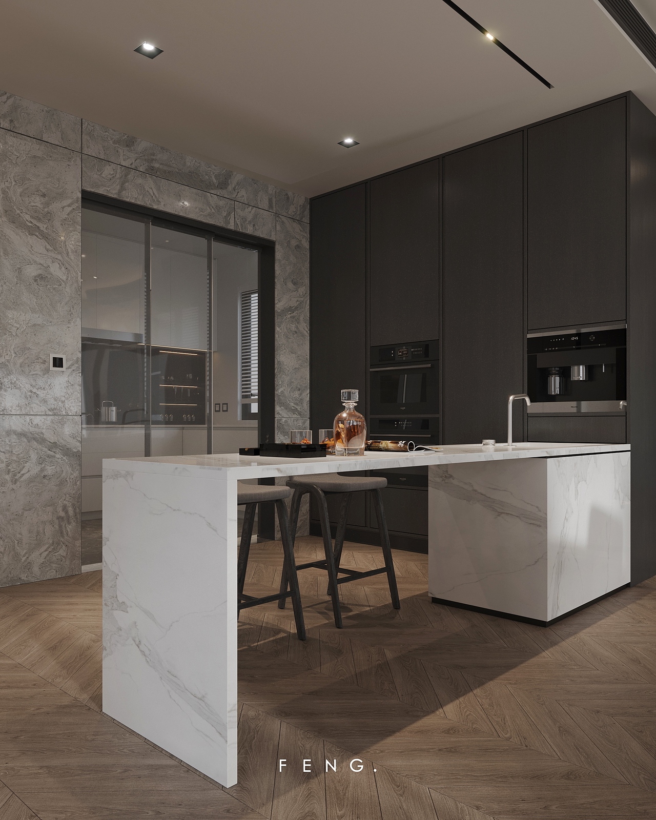 锋| 高级灰私宅,石材与木质的融合|空间|家装设计|锋空间设计_原创作