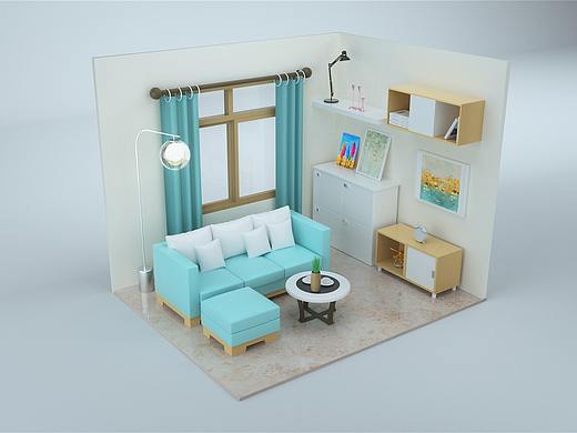 C4D渲染小案例-三维室内迷你场景