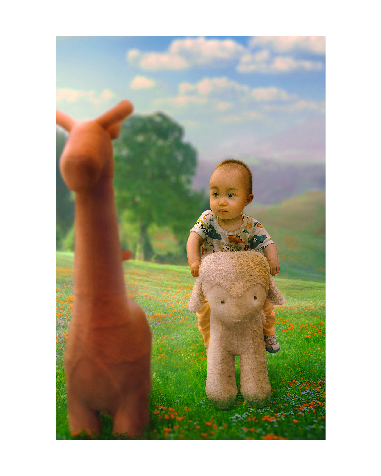 宝宝创意照 动物朋友夏日郊游