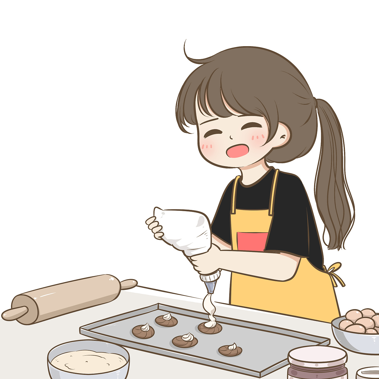 职业人物厨师做饭美食卡通小清新插画图片-千库网