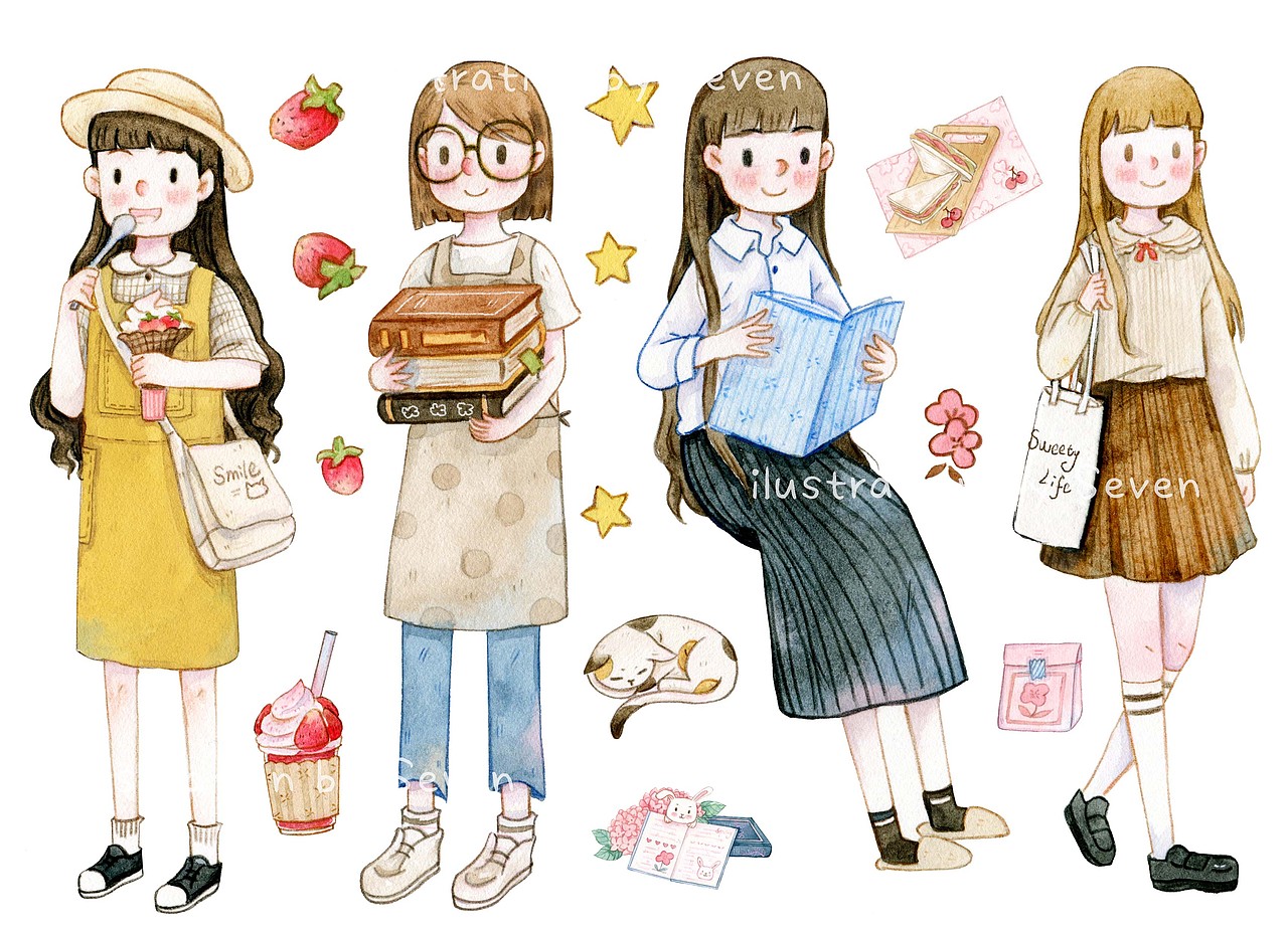 很久之前的一套贴纸插图（图ZMTI4Mjg4NDg0） - 艺术插画 - 站酷设计师琥珀Seven原创素材 - 站酷ZCOOL