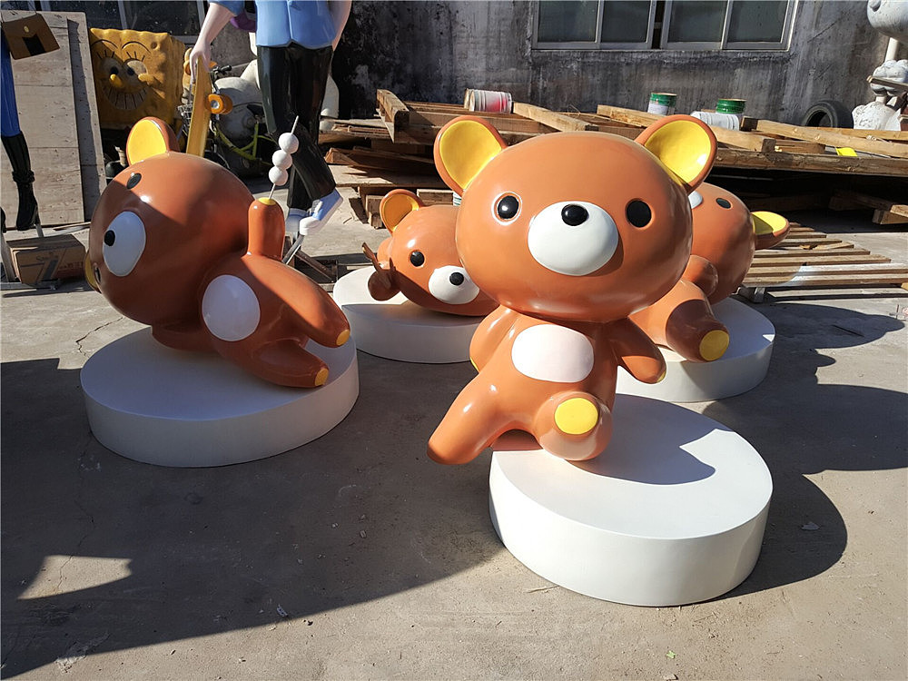 定制玻璃钢网红奶茶店铺咖啡店布朗熊卡通雕塑美陈摆件