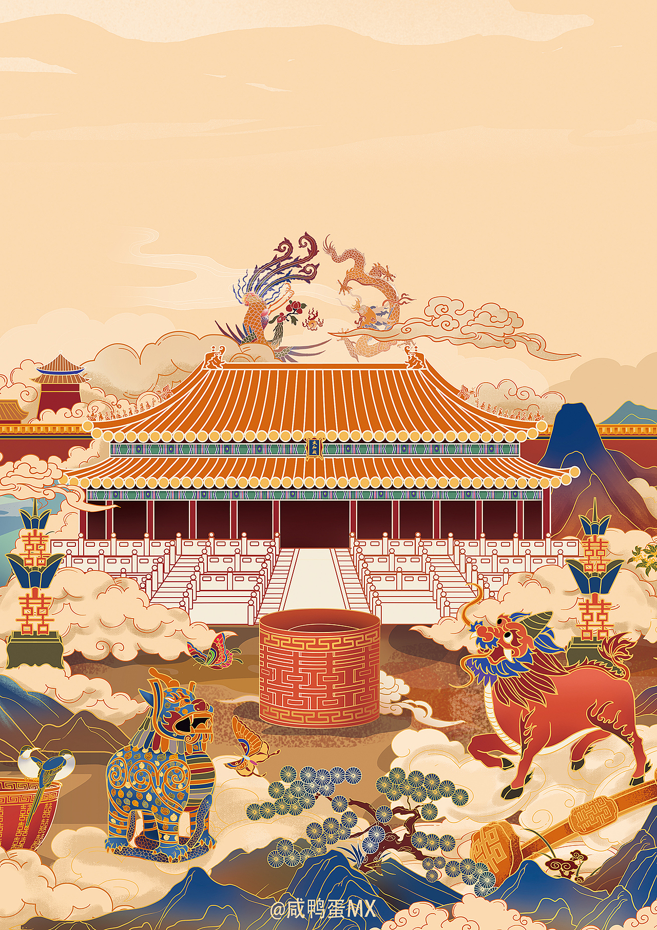 周生生I故宫宫廷文化KV主视觉插画设计