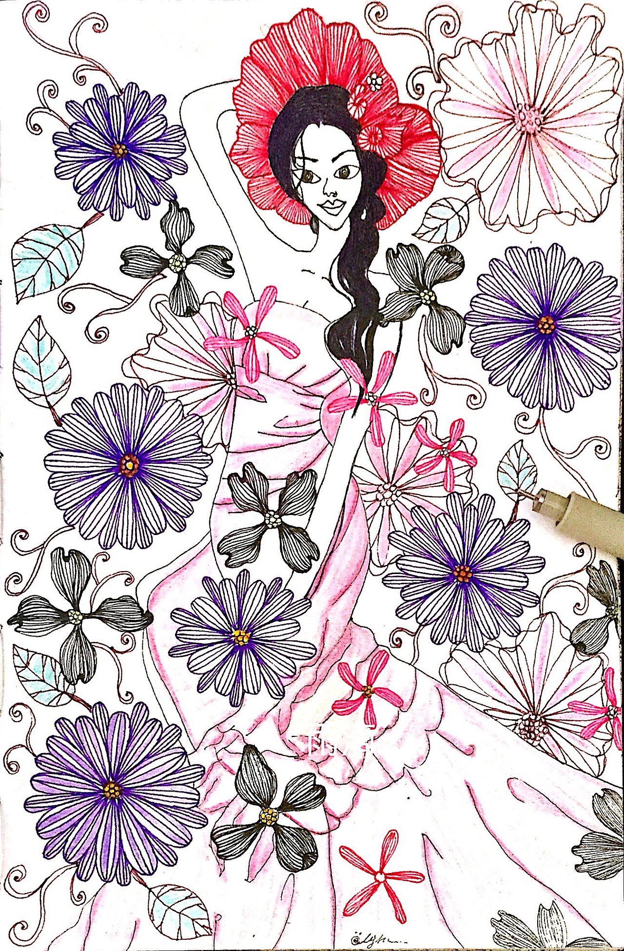 彩色 线描 针管笔 装饰画 插画