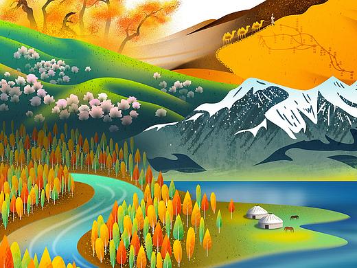 新疆旅游手提袋插画设计