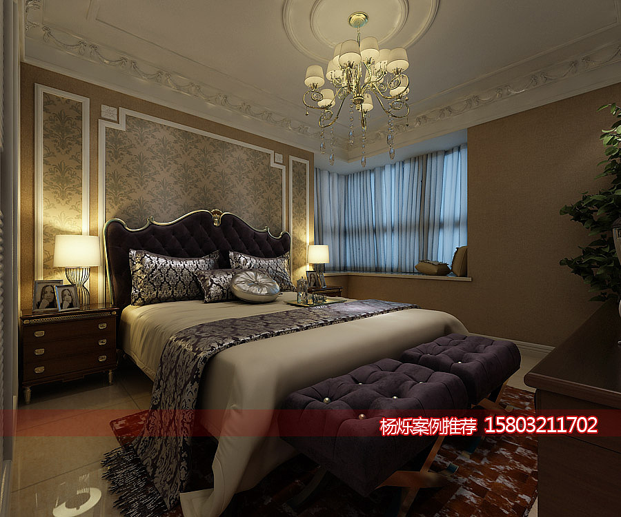 卧室,以暖色为主,再加以点缀,暖暖的咖啡色的卧床在暖色灯光的喷射影响下,华丽而充满贵族的气质,丰富着室内的每一个角落。