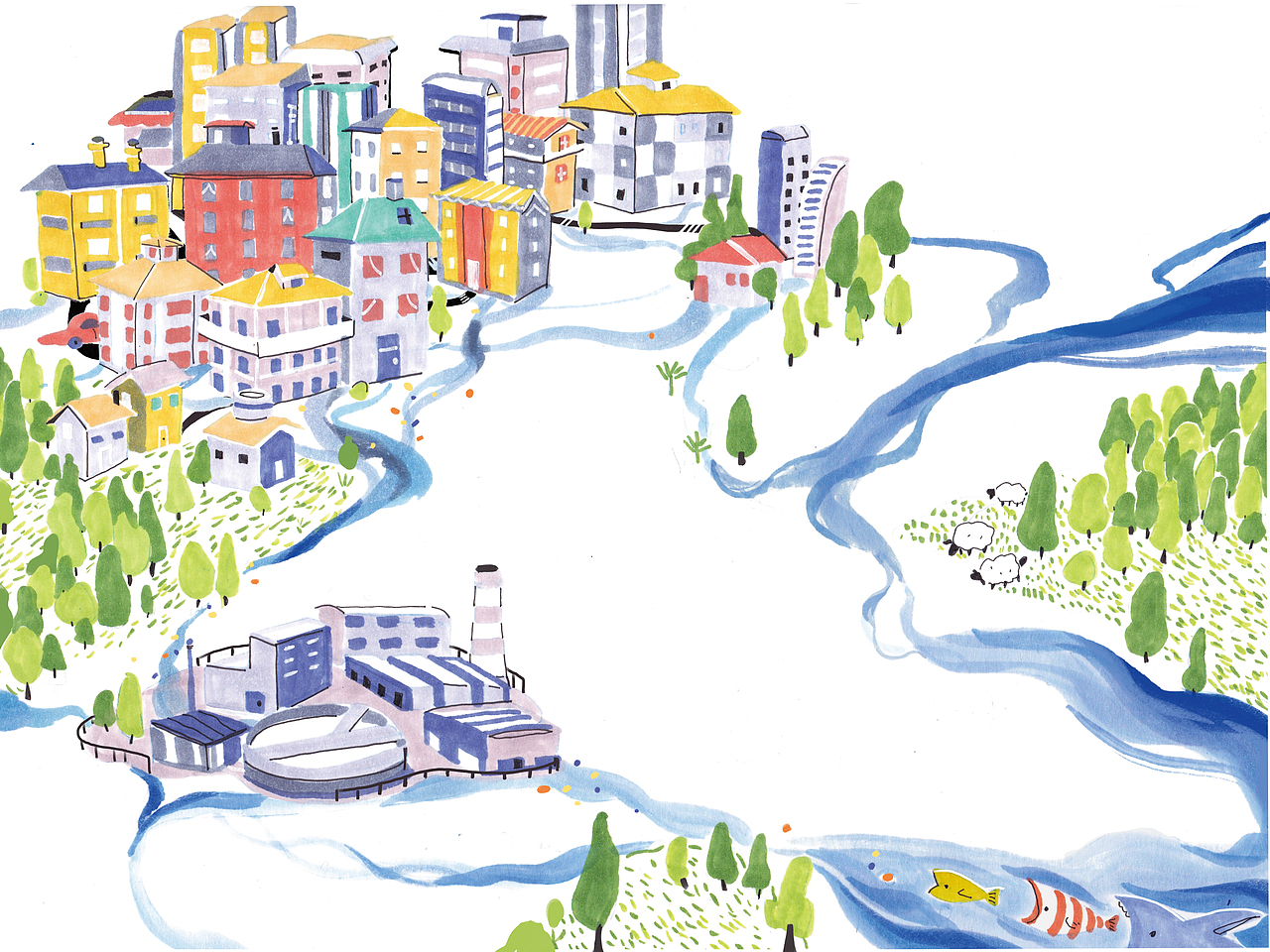 微塑料对海洋的危害普及-科学插画