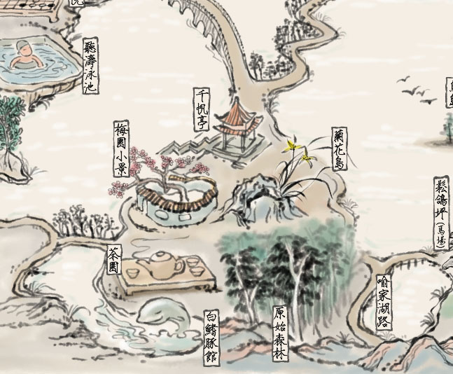 武汉东湖景观赏,手绘地图