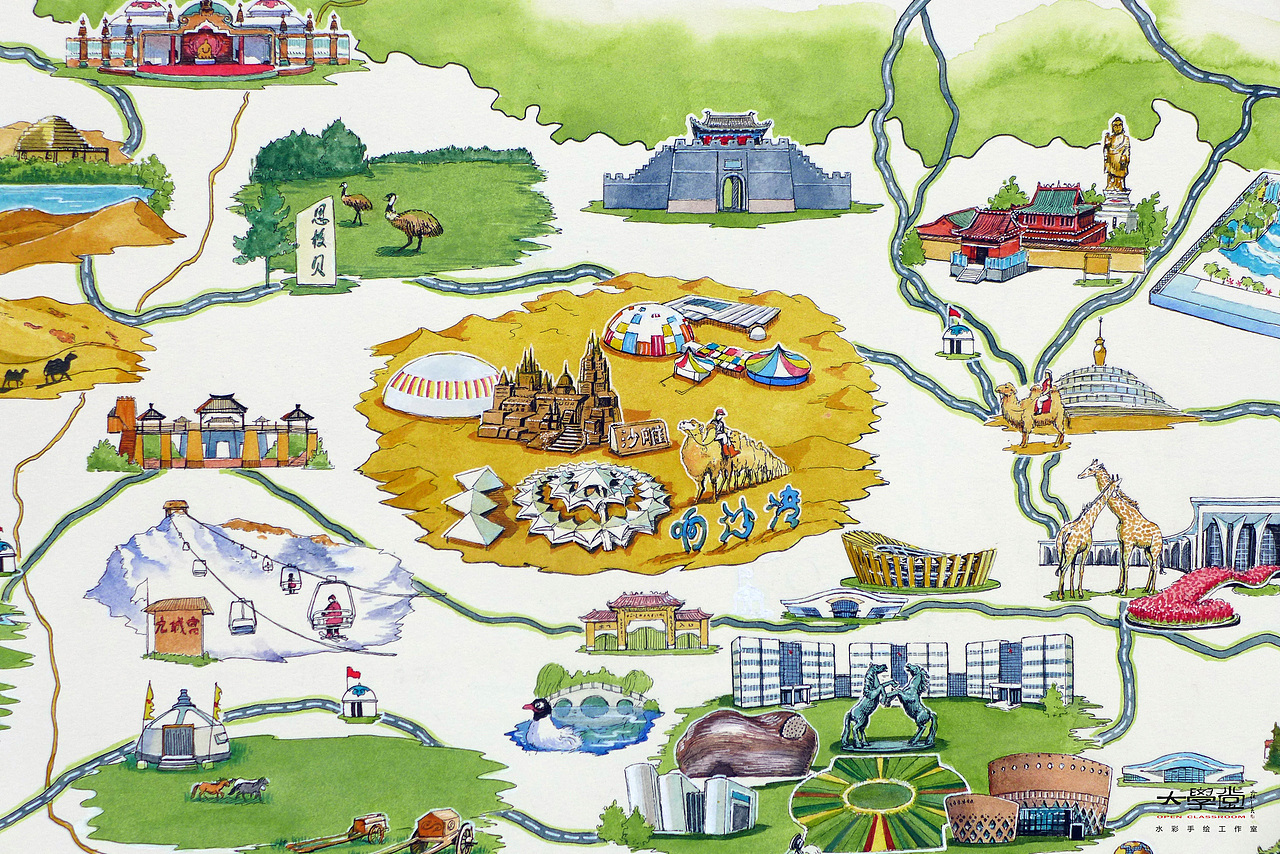 《鄂尔多斯旅游手绘地图》（已商用）（图ZNzg4Njg4MTI=） - 商业插画 - 站酷设计师陈树锐原创素材 - 站酷ZCOOL