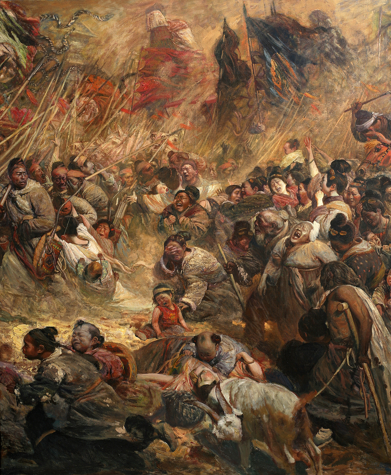 油画作品兵车行第三部分修改细节