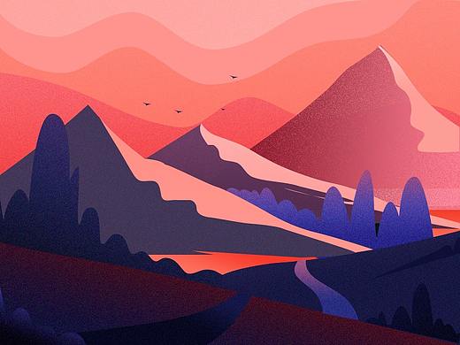 扁平化插画-山水