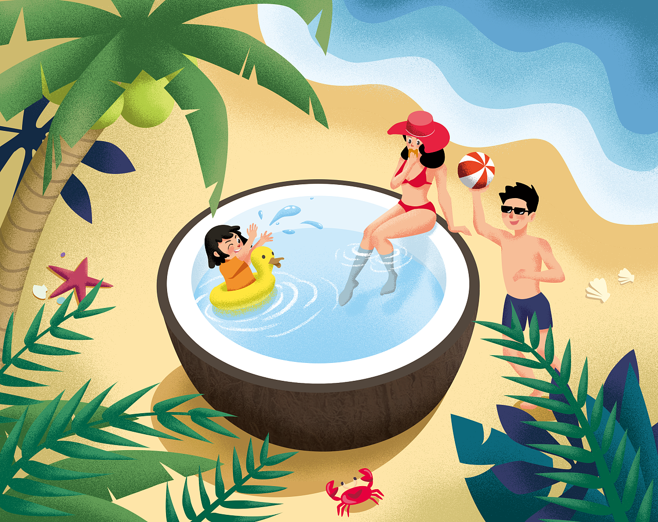 插画丨海滩椰子一家人