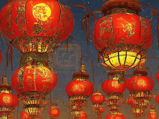 #AI创作实验室#灯笼组合，古老的东方过年，灯笼，花灯