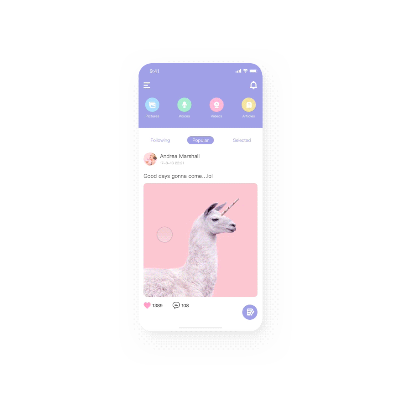 Unicorn社交app概念设计（图ZOTY4MzcxNjA=） - APP界面 - 站酷设计师川普咬狗猫原创素材 - 站酷ZCOOL
