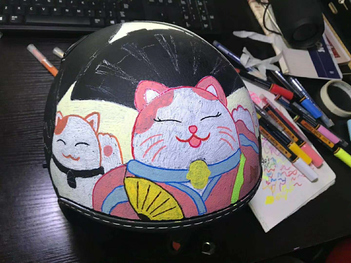 【约绘寻鹿】客订の何老师纯手绘浮世绘猫咪彩绘头盔