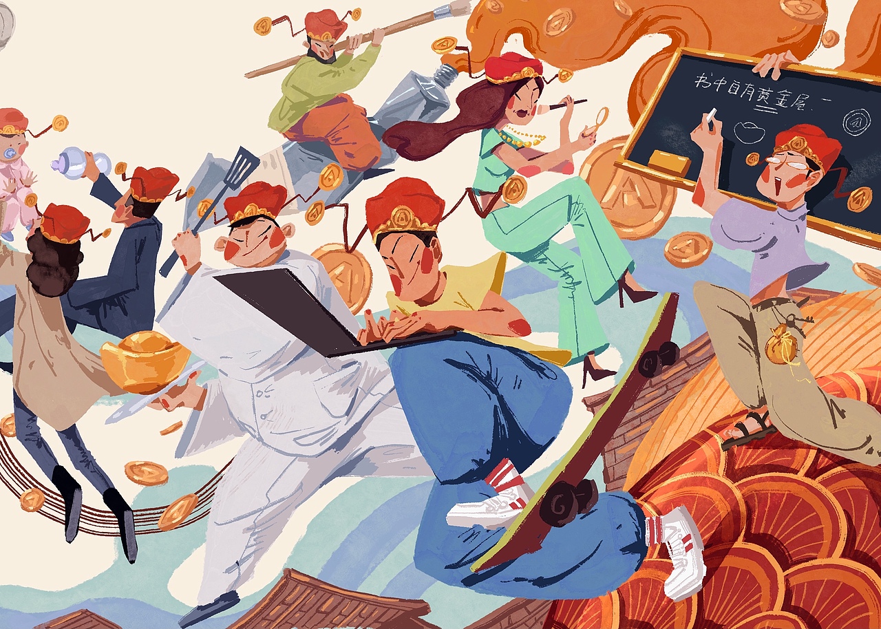 大家都是财神啦（图ZMjQyNzEyMTY0） - 商业插画 - 站酷设计师林奤原创素材 - 站酷ZCOOL