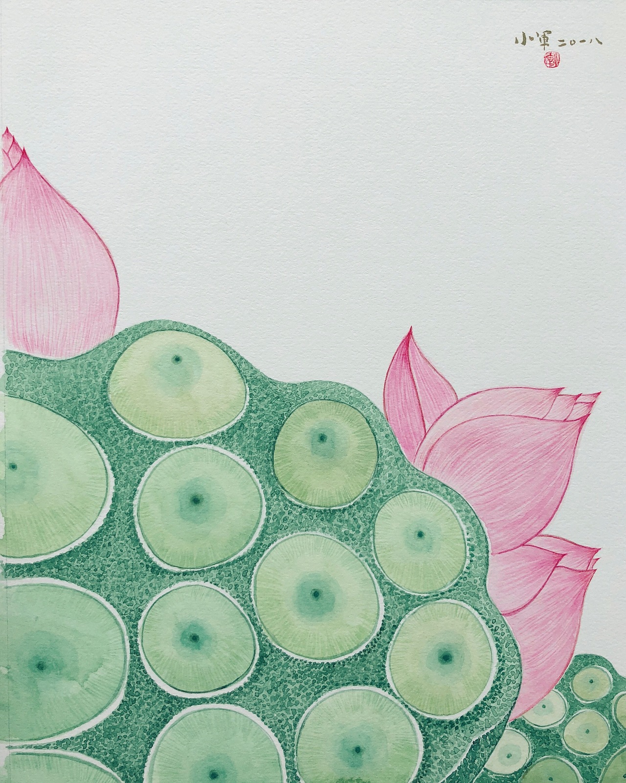 小军手绘水彩禅意插画莲与佛系列之一