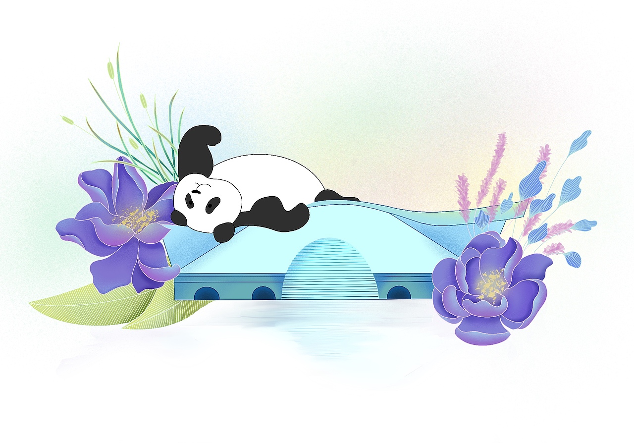 成都标志建筑熊猫手绘