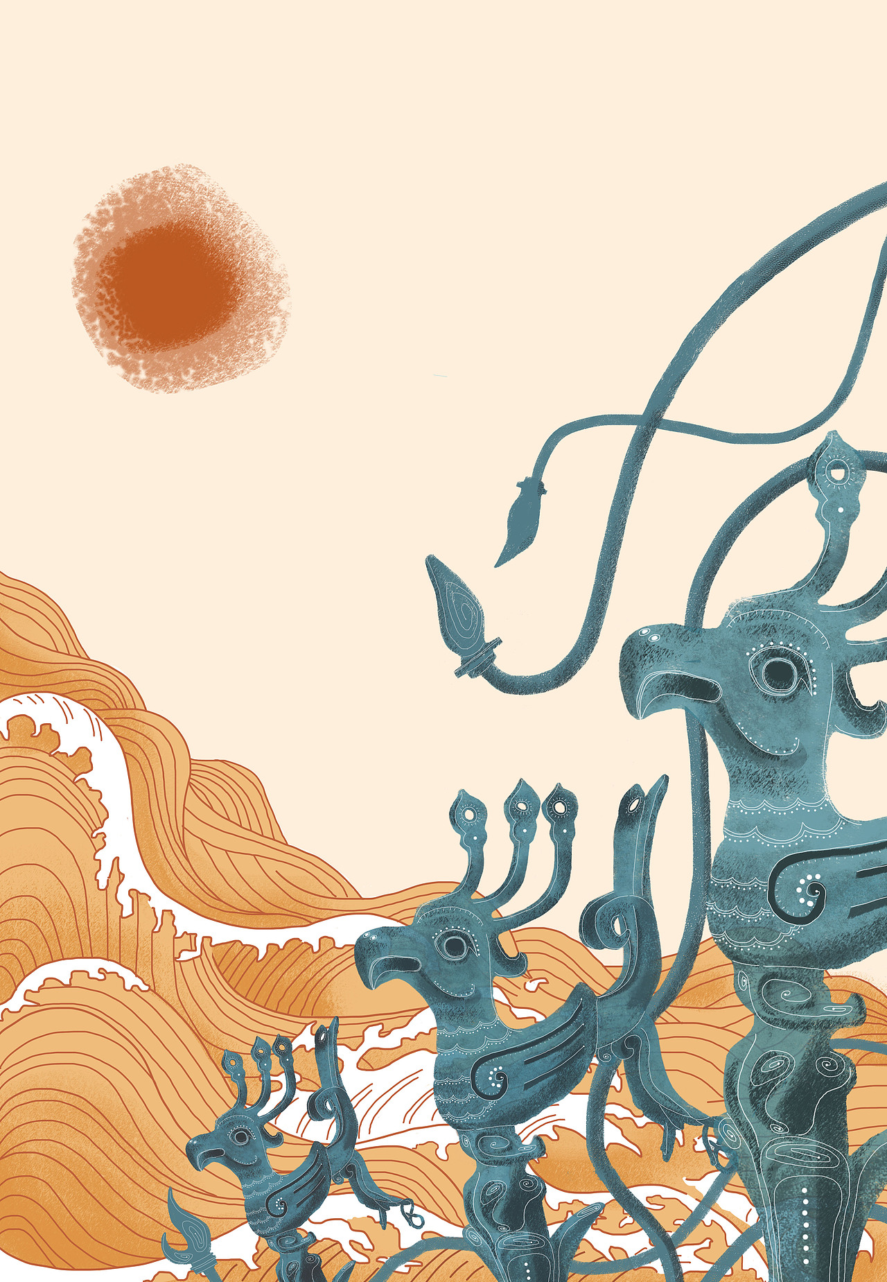 三星堆商铜神树插画设计