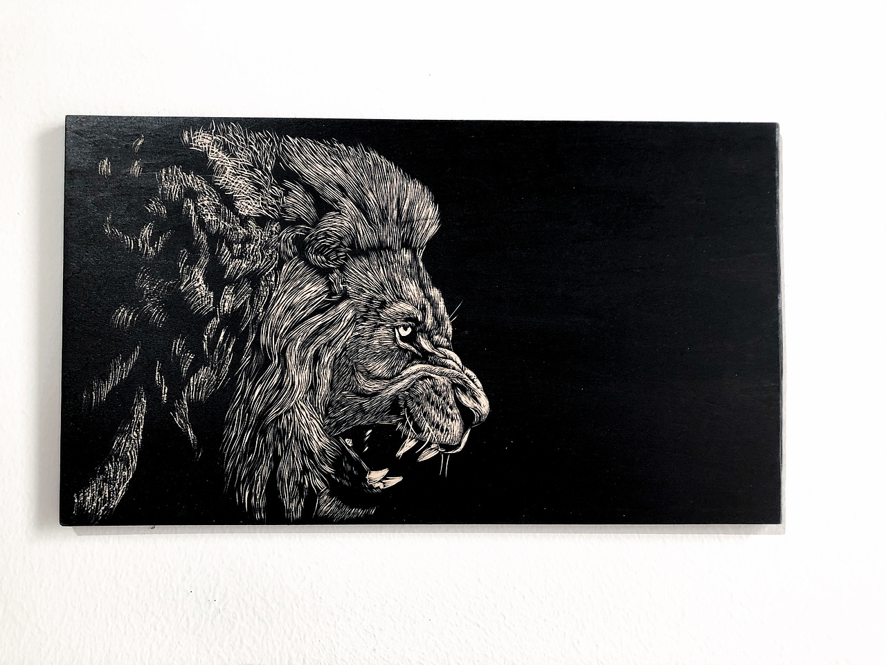 手工雕刻黑白木刻版画狮