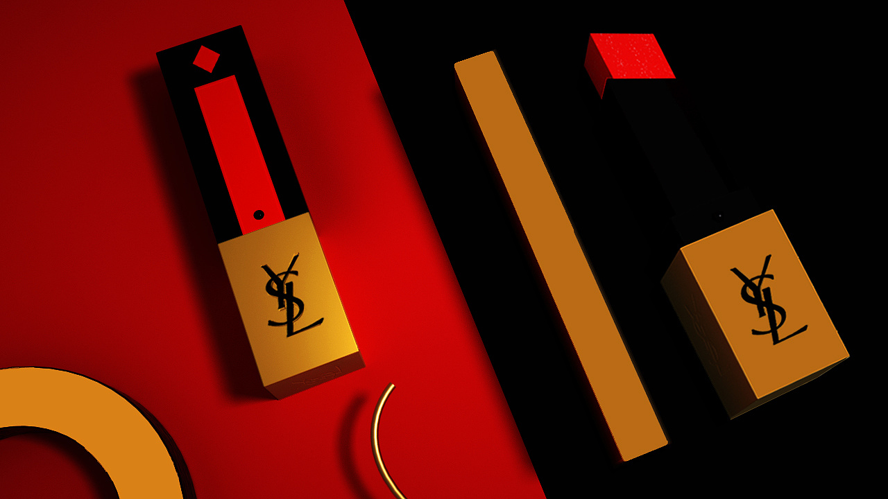 圣罗兰口红唇彩红色包装产品设计|三维|产品|wx1632572613_wlf - 原创