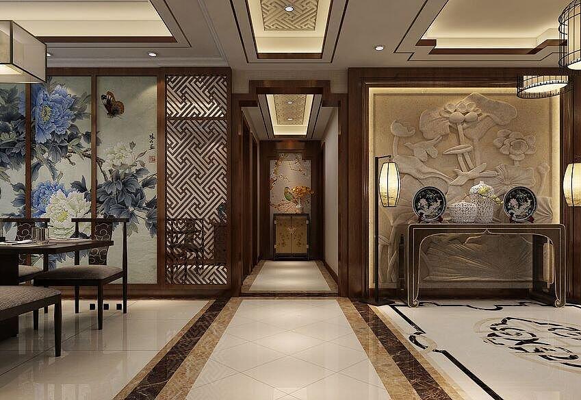 海马公园大平层210平新中式风格装修效果图欣赏---走廊