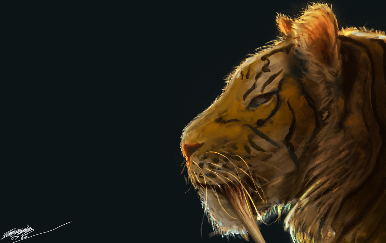 【板绘】远古tiger【剑齿】（图ZMjI1MzgzMzc2） - 艺术插画 - 站酷设计师張金輝原创素材 - 站酷ZCOOL