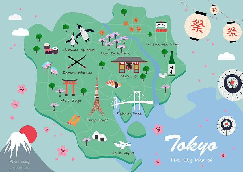 Tokyo 地图插画（图ZMTcwNjUxNzQ0） - 创作习作 - 站酷设计师iriszhousy原创素材 - 站酷ZCOOL