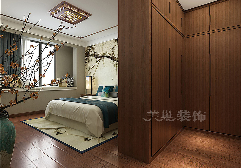 双湖花园190平大平层四居室装修，古典奢华的新中式风---主卧衣柜