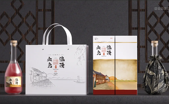 高端手绘米酒礼盒套装包装设计