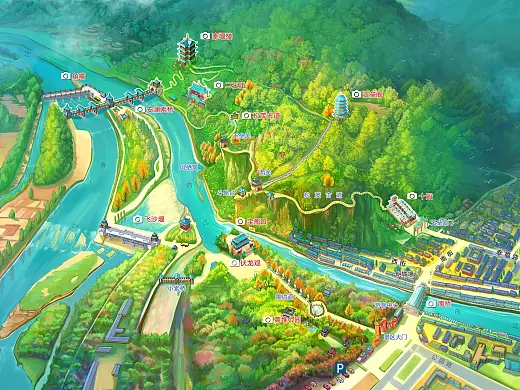 都江堰景区手绘AR导览图
