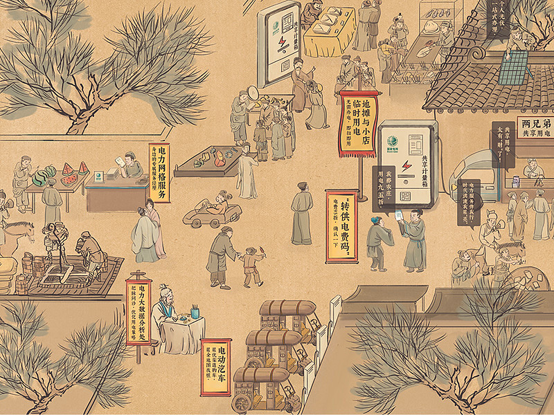 假设古代有电，他们的生活会有哪些变化～（图ZMjYwMjM3ODYw） - 商业插画 - 站酷设计师无边设计工作室原创素材 - 站酷ZCOOL