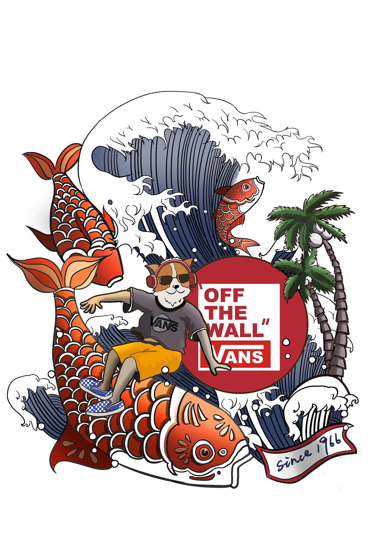 vans艺术家 插画 乘鲤破浪