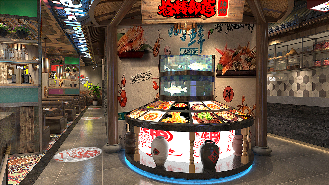 烤肉餐厅装修|烧烤店设计效果图|烧烤店的装修（图ZMTg4ODY4MTI4） - 家装设计 - 站酷设计师品牌设计唐老师原创素材 - 站酷ZCOOL