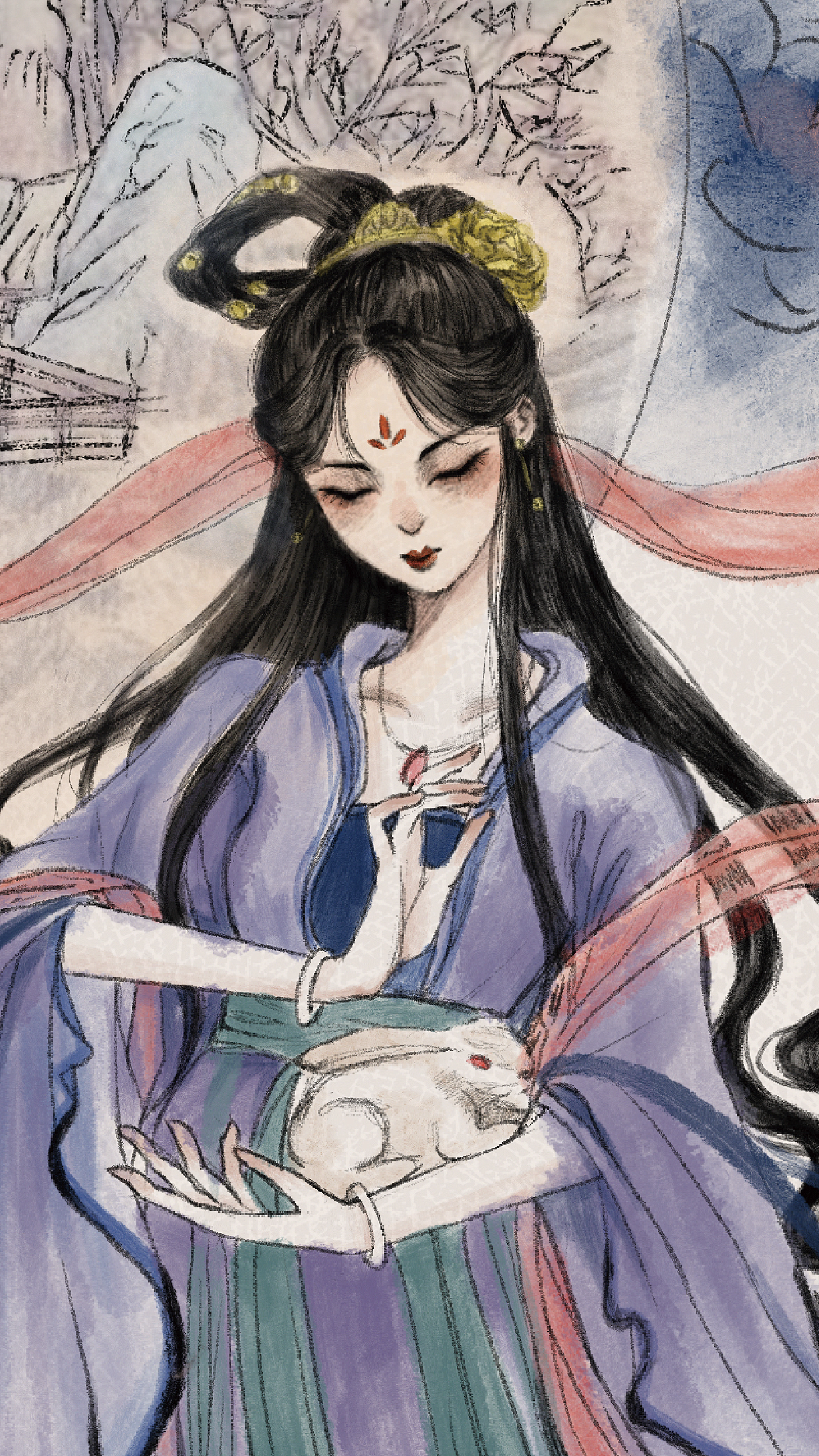 嫦娥奔月插画（图ZMjU2NzkzMTg0） - 创作习作 - 站酷设计师是阿治原创素材 - 站酷ZCOOL