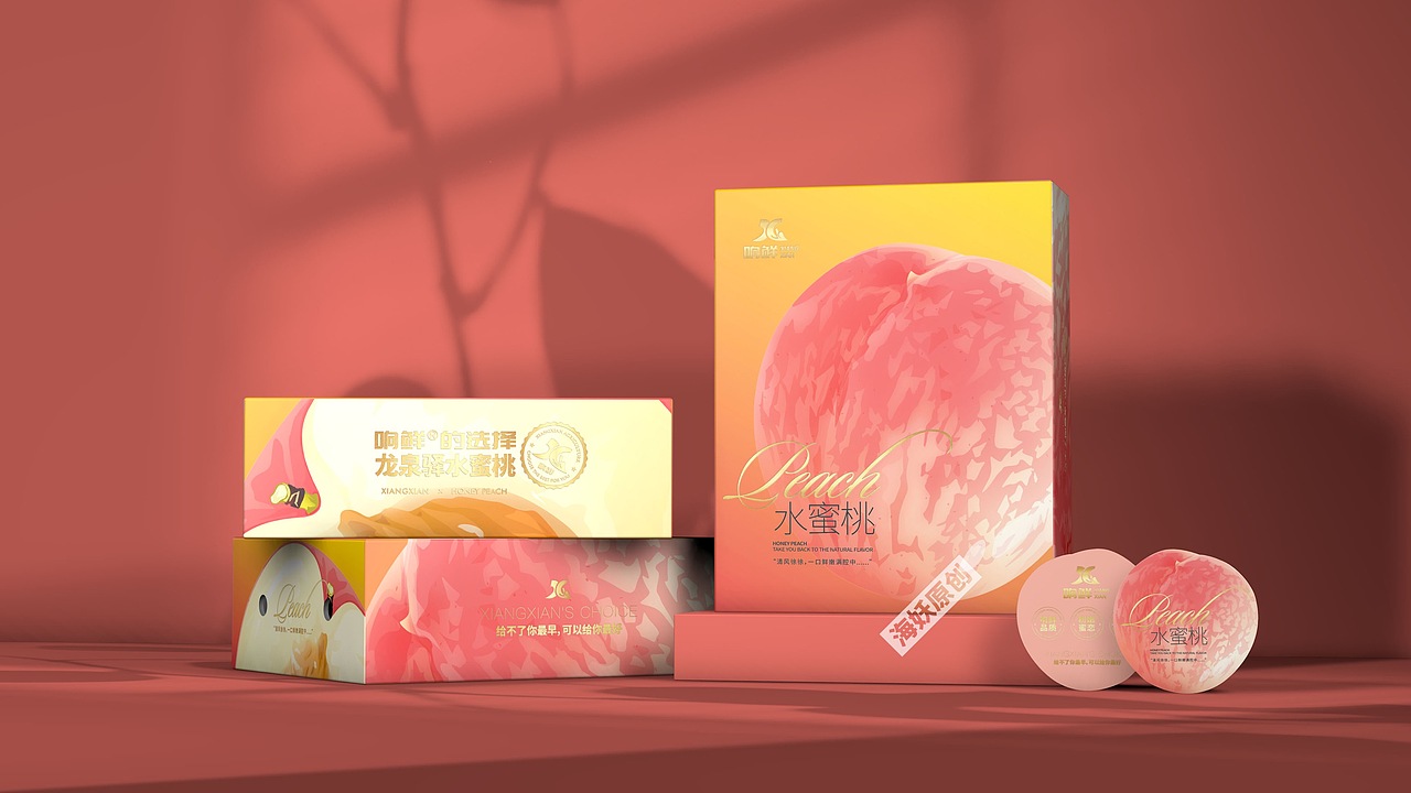 {原创}水蜜桃🍑水果食品礼盒手绘插画包装设计