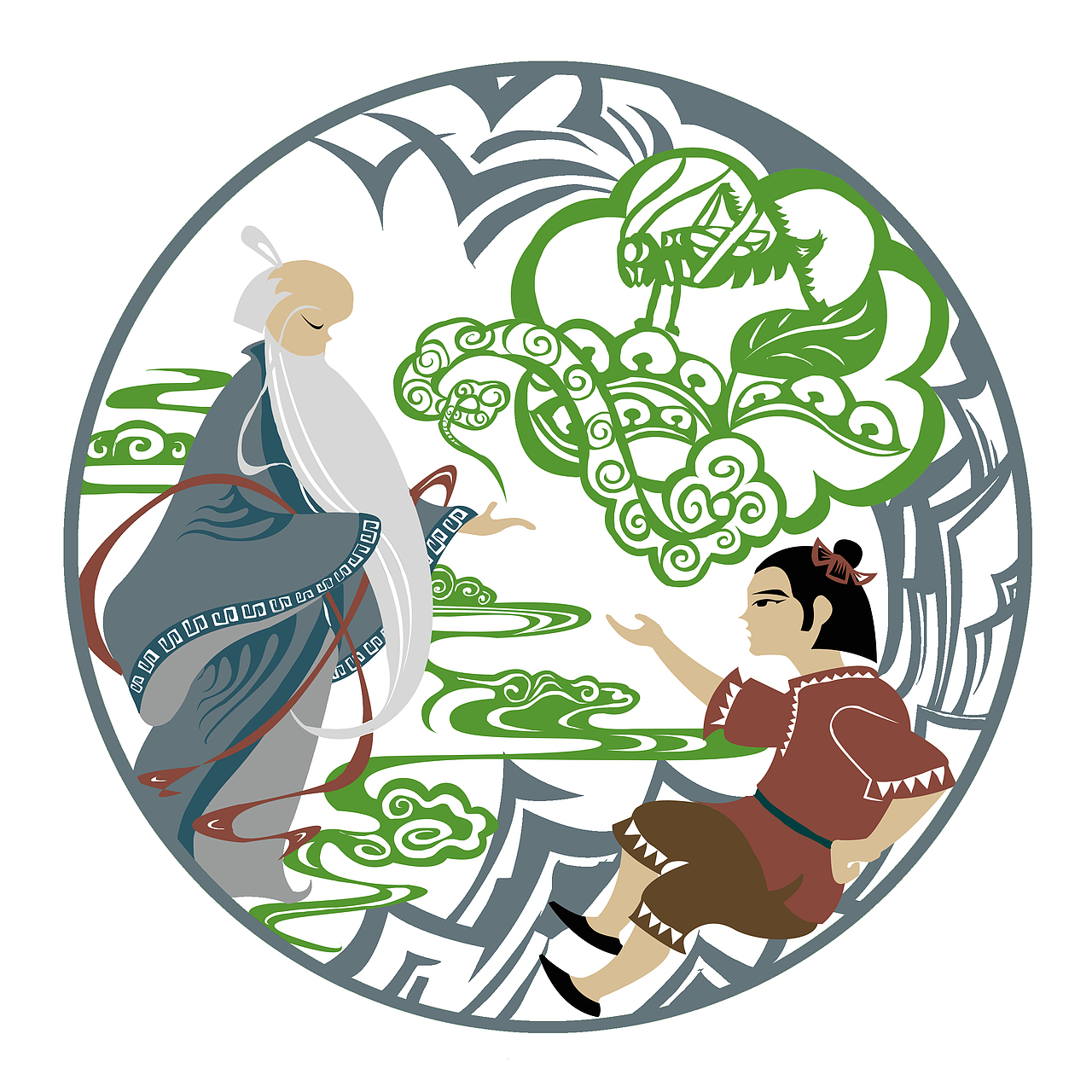 黄蓓佳童话《碧玉蝈蝈》剪纸风格插图